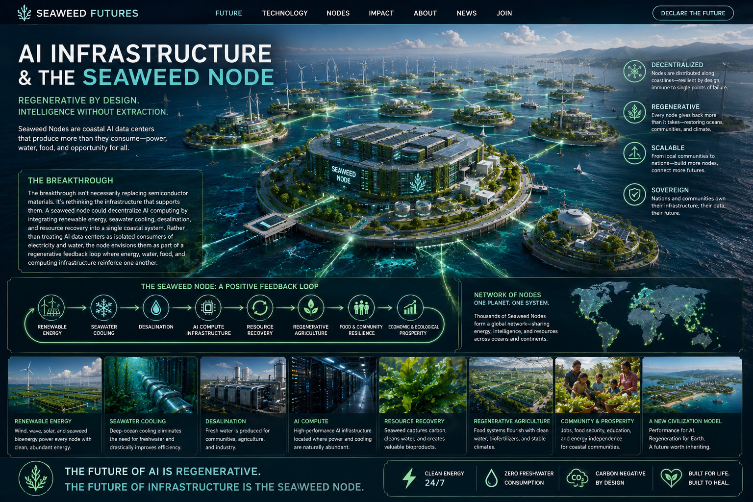 Seaweed-powered regenerative AI coastal network