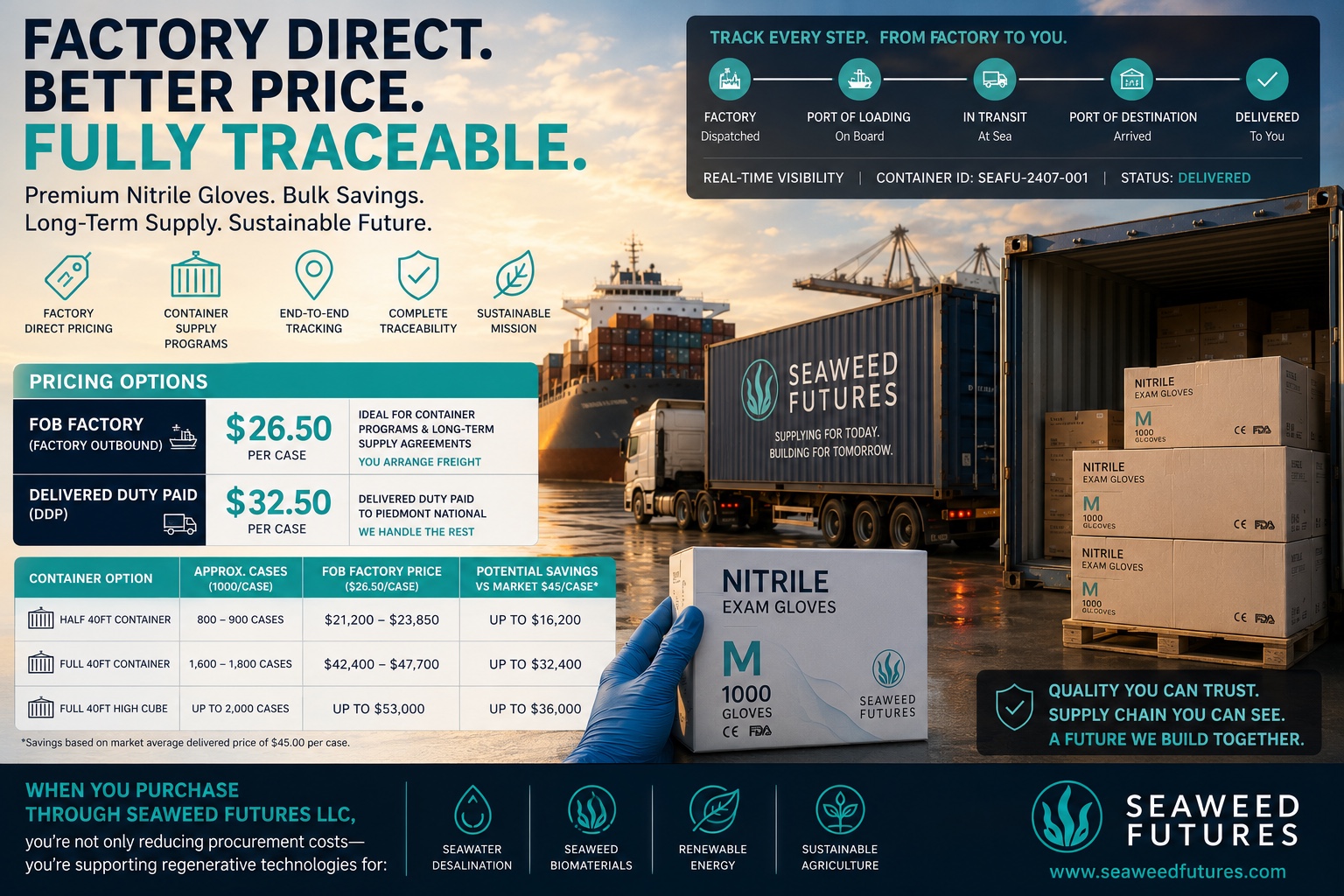 Factory-direct glove pricing, traceability, and container savings